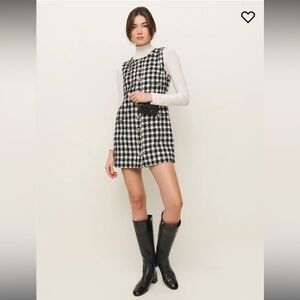 Reformation tropez tweed shift dress black check